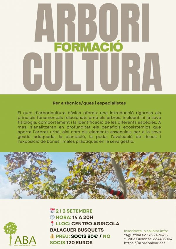 Esgotat.FORMACIÓ ARBORICULTURA. Setembre 2 i 3, 14 a 20h